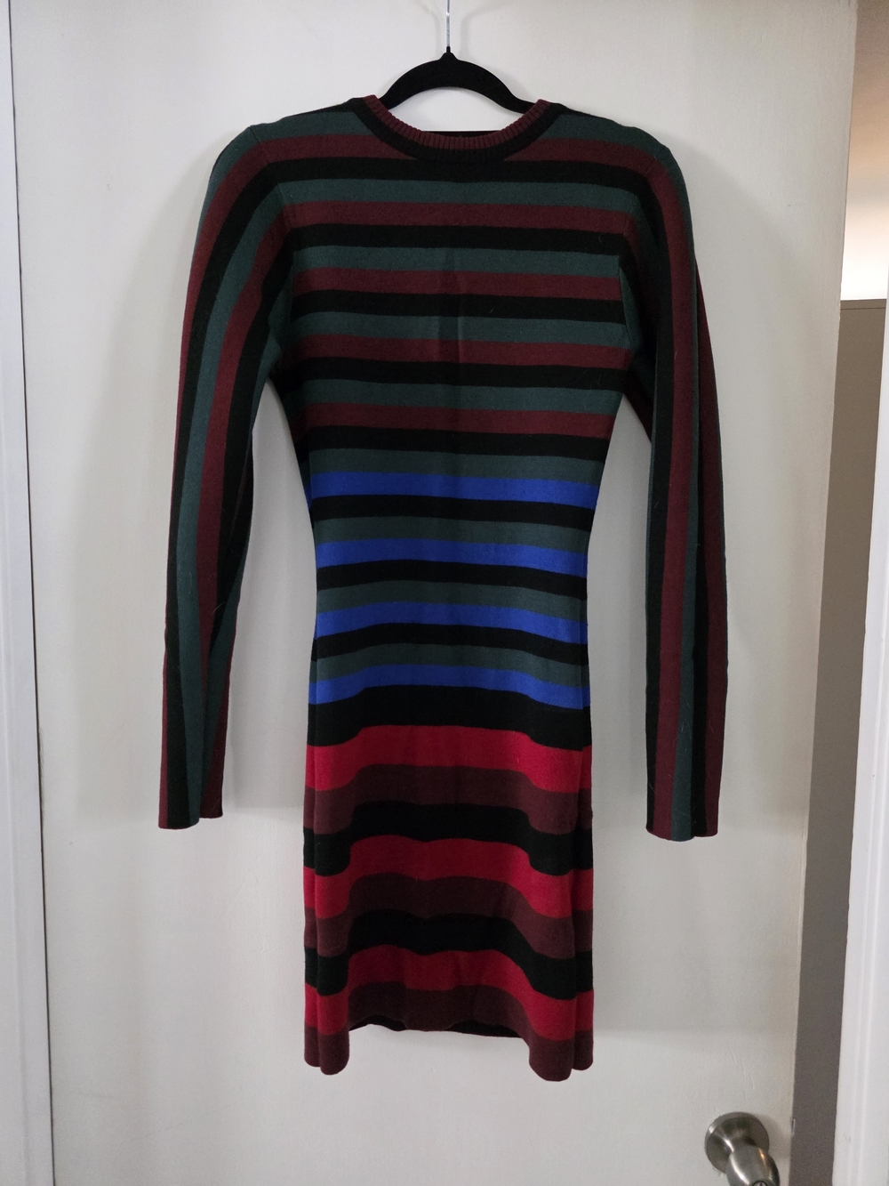 Ronny Kobo Collection Striped Long-Sleeve Knit Dress in Red, Green, Blue, Black